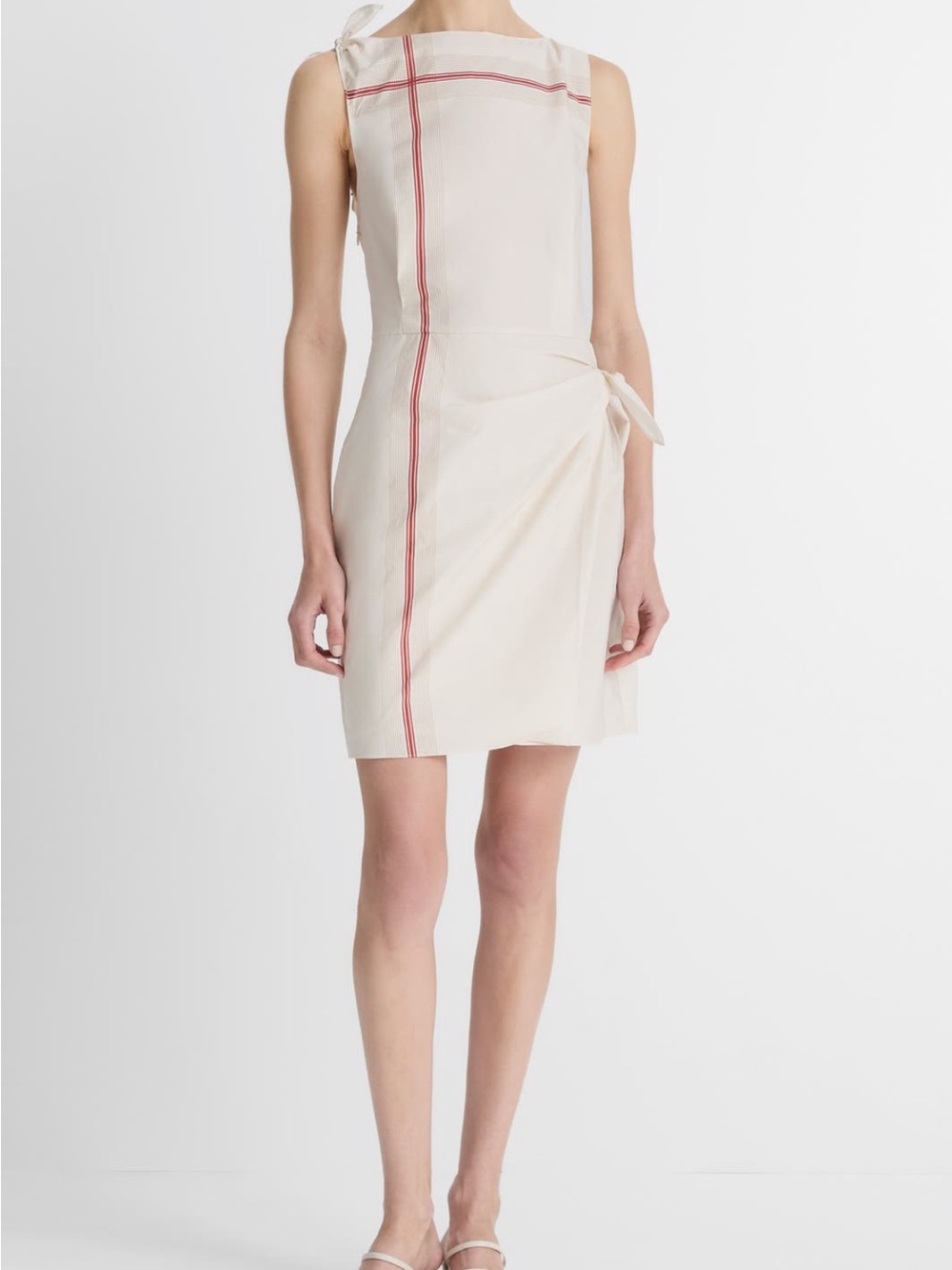 Vince Cream Mini Dress with Red Stripe Accents